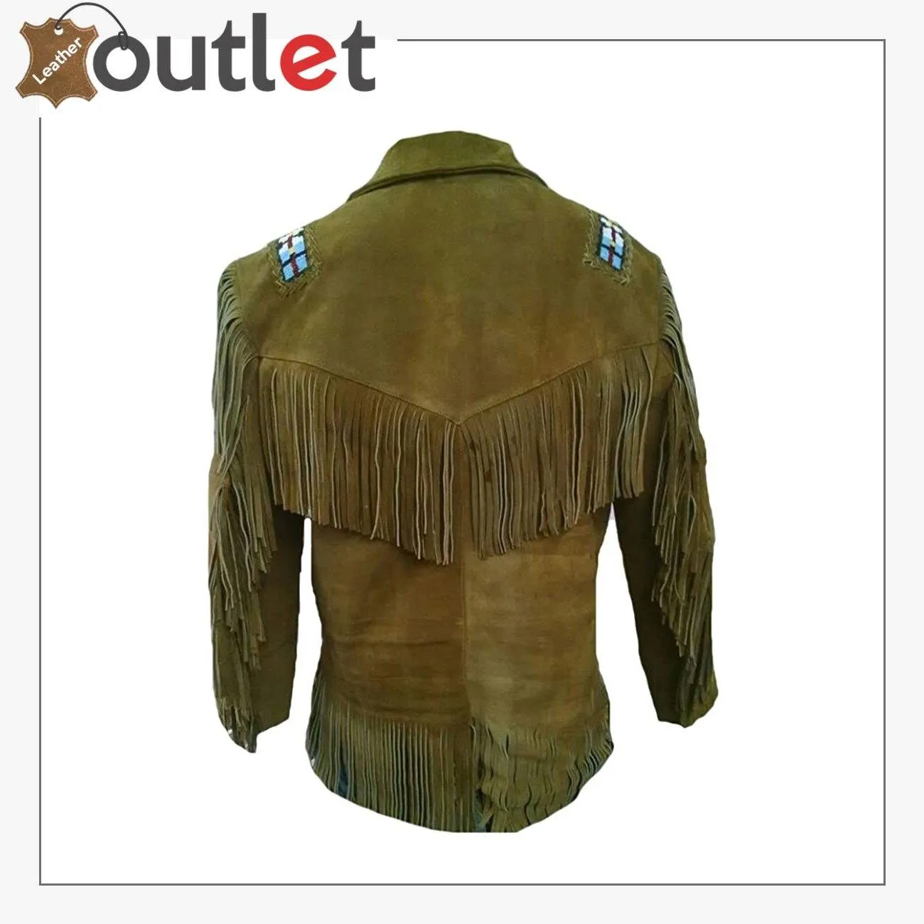 Mens Western Cowboy Fringed and Beaded Brown Jacket