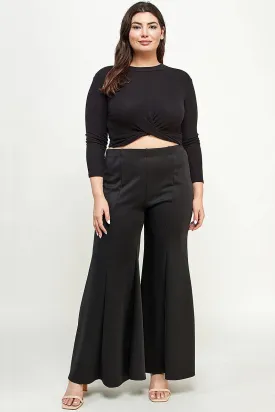 Midnight, Wide Leg Seam Front Plus Size Palazzo Pants