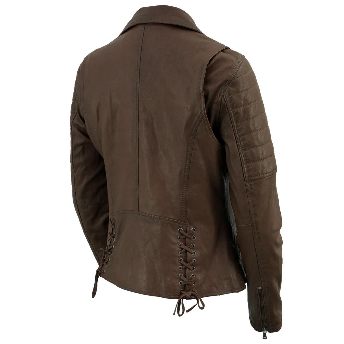 Milwaukee Leather Brown Vintage Motorcycle Inspired Vegan Tan Fashion Leather Jacket for Women SFL2812