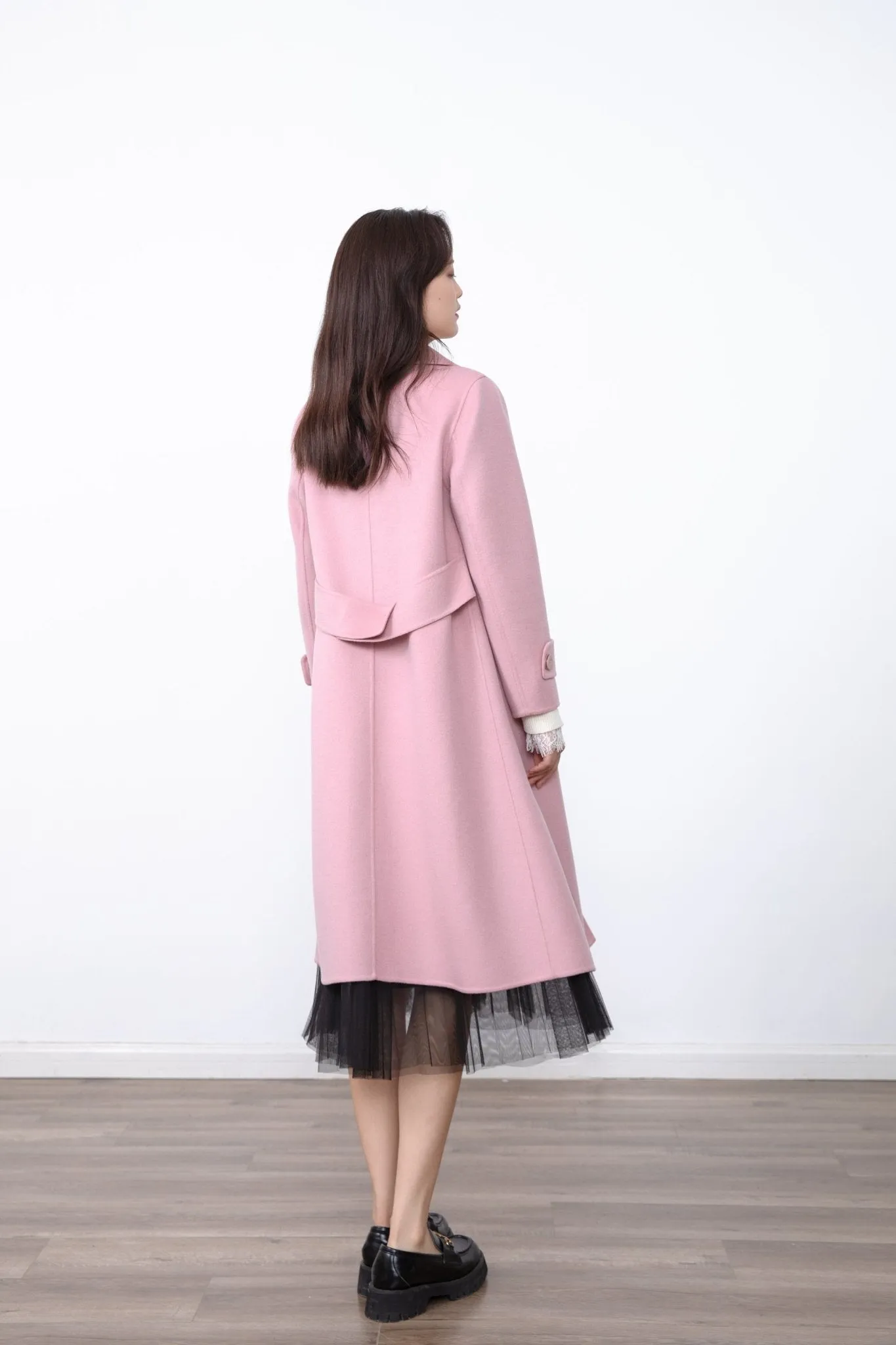 Mist Pink Wool Long Overcoats