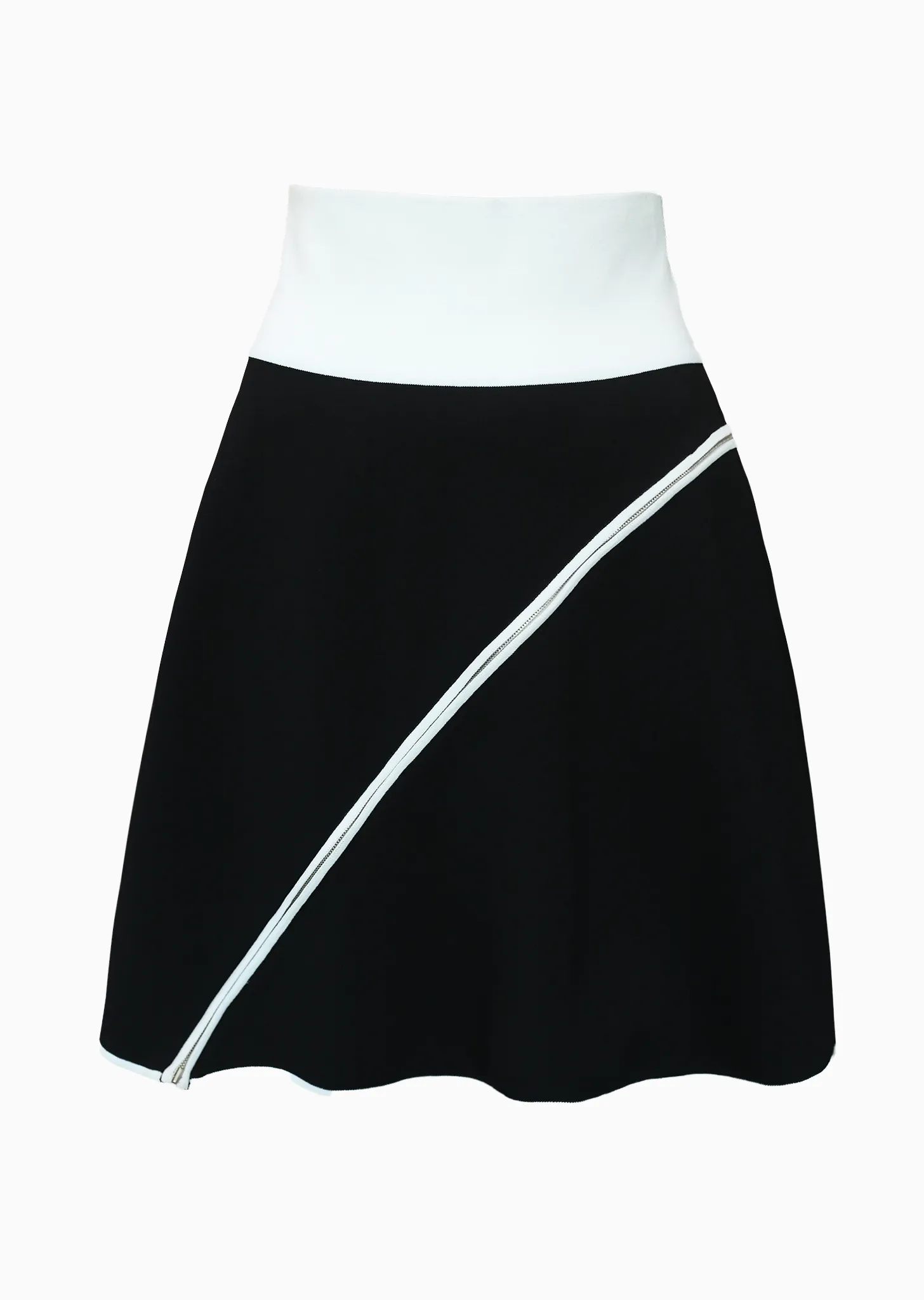 Monique - Flared Black Mini Skirt with White Piping