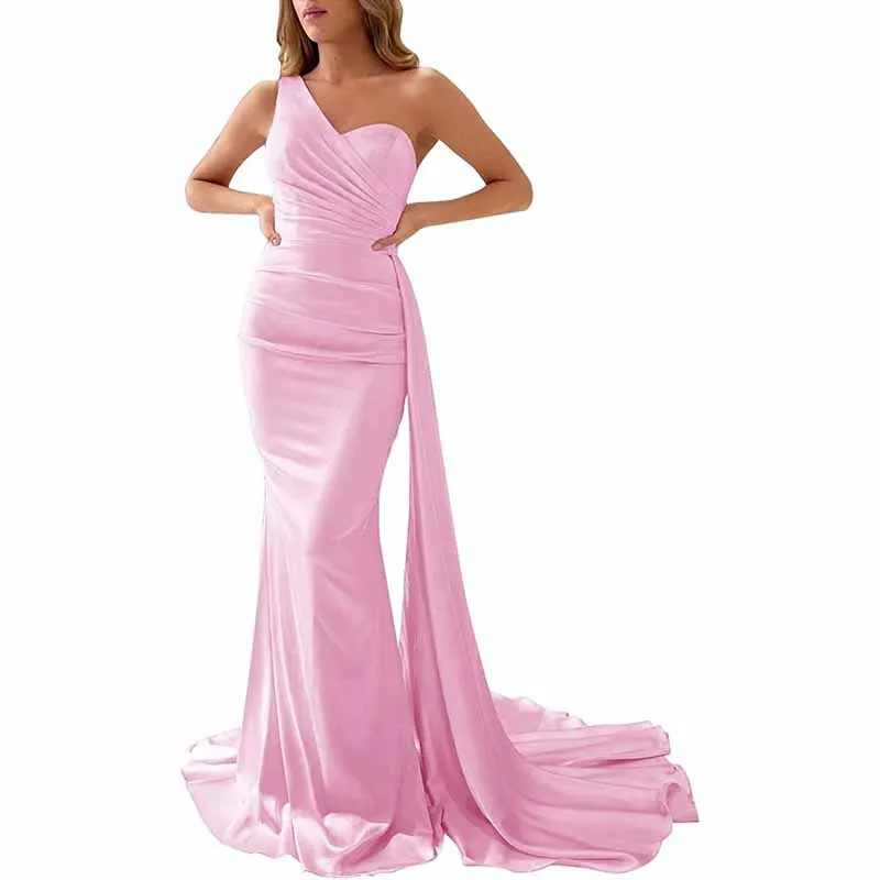 One Shoulder Bridesmaid Dresses Long Mermaid Prom Party Gowns Wedding Guest Dress