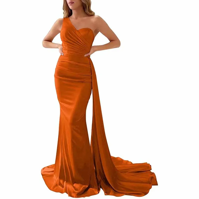 One Shoulder Bridesmaid Dresses Long Mermaid Prom Party Gowns Wedding Guest Dress