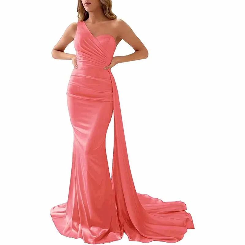 One Shoulder Bridesmaid Dresses Long Mermaid Prom Party Gowns Wedding Guest Dress