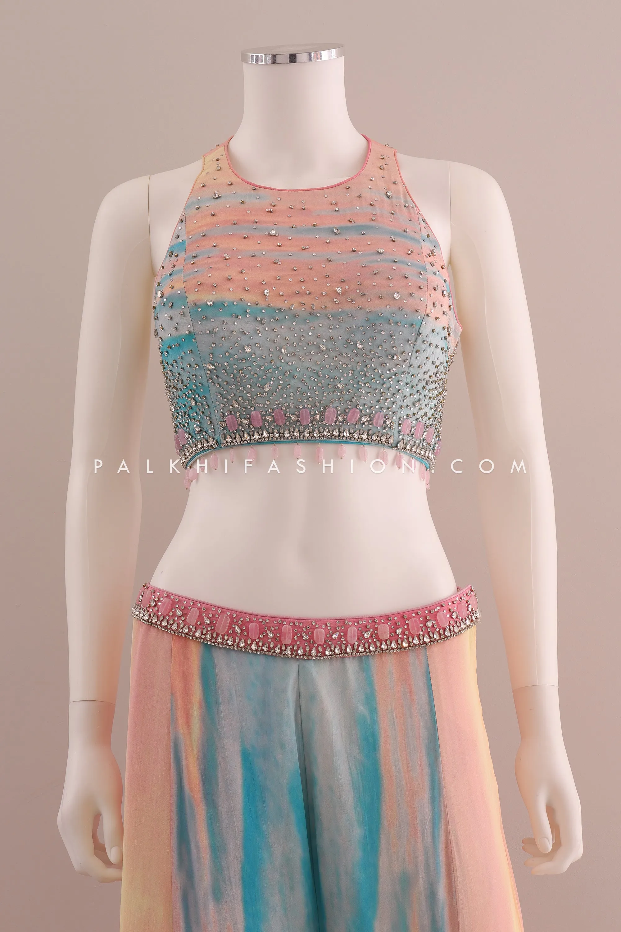 Party Wear Palazzo Outfit - Multicolor Designer Set with Kundan Embellishments