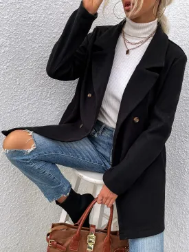 Plain Pocket Long Sleeve Lapel Short Women Overcoat