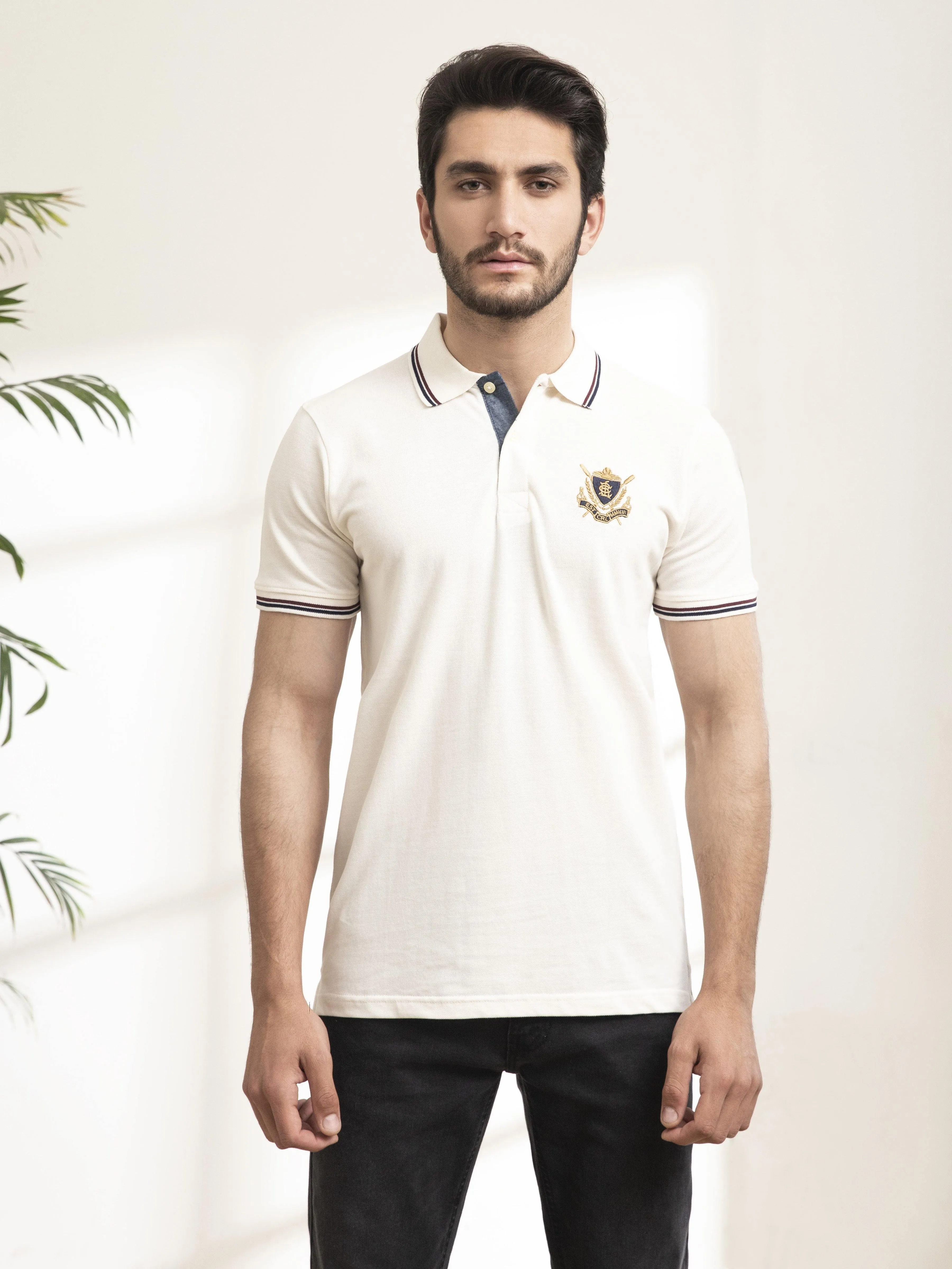 POLO SHIRT TIPPING COLLAR  WHITE