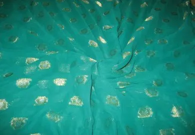 Polyester georgette fabric with metalic silver & gold jacquard~Sea Blue colour[1089]