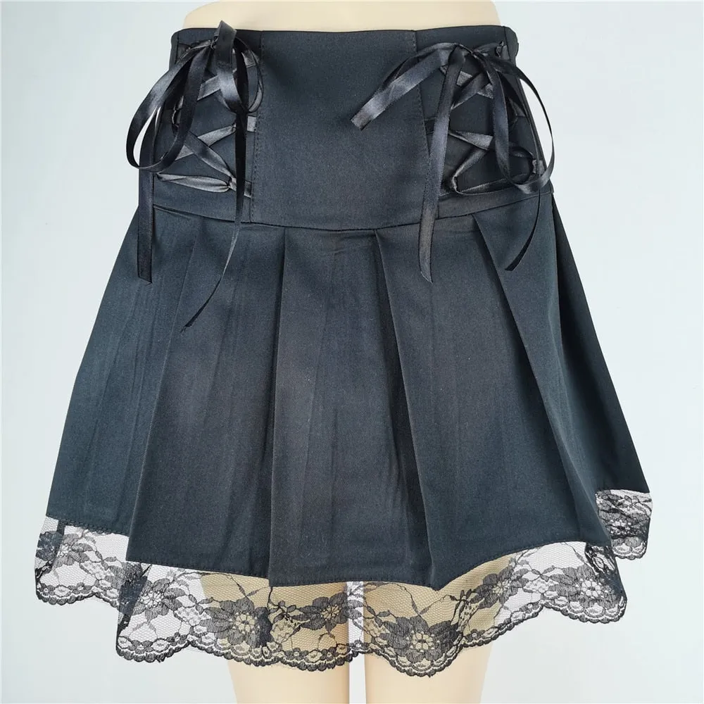 Punk Gothic Black High Waist Black Skirts Bandage Mini Skirt