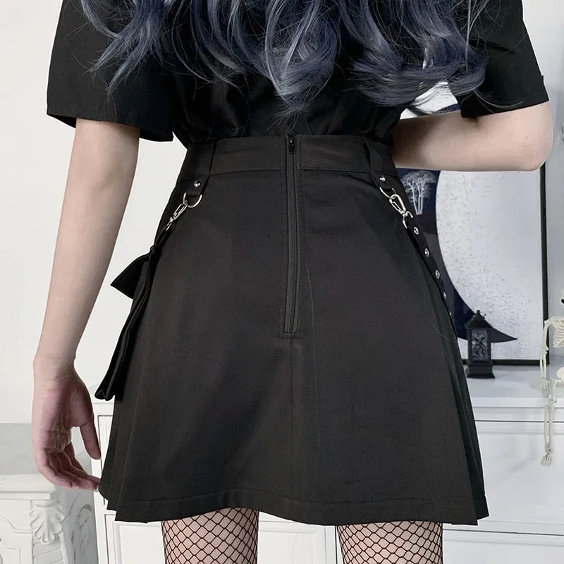 Punk Gothic Black High Waist Black Skirts Bandage Mini Skirt