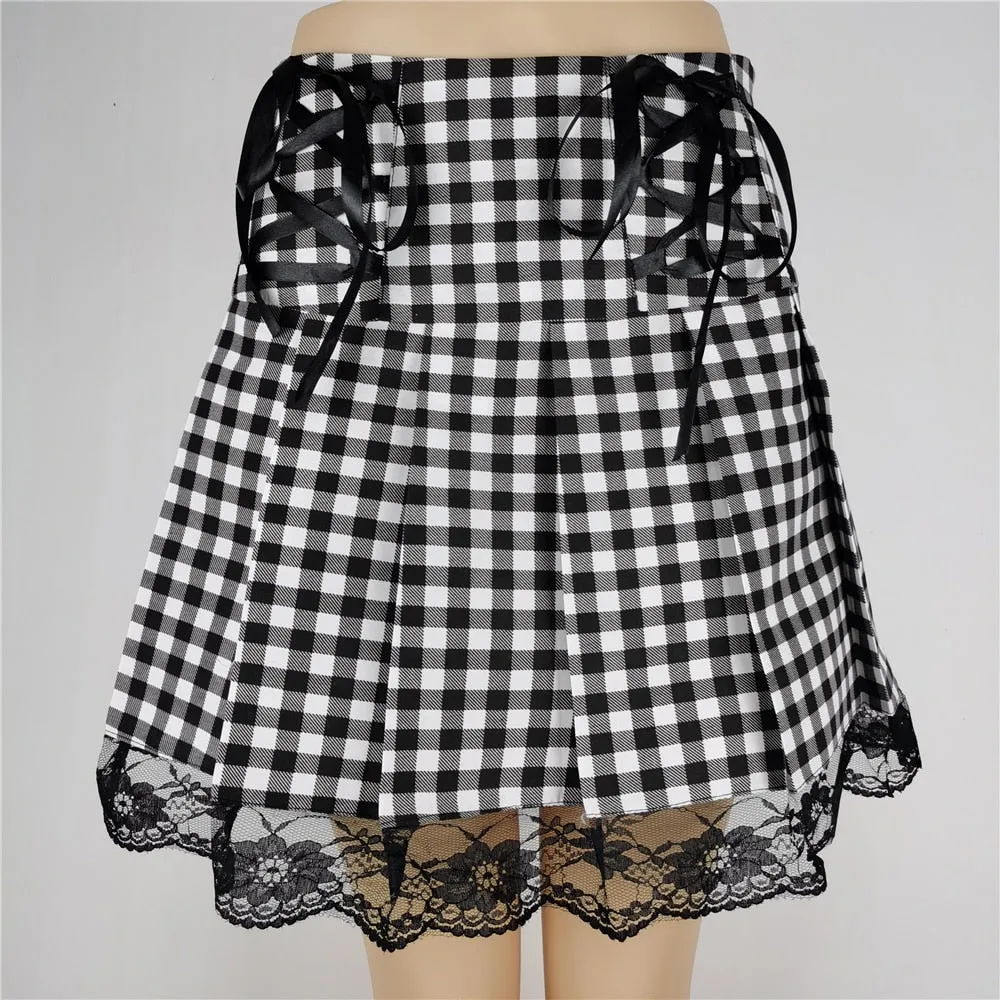 Punk Gothic Black High Waist Black Skirts Bandage Mini Skirt