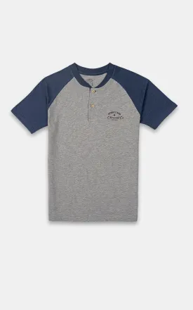 RAGLAN SLEEVES HENLEY T-SHIRT NAVY GREY