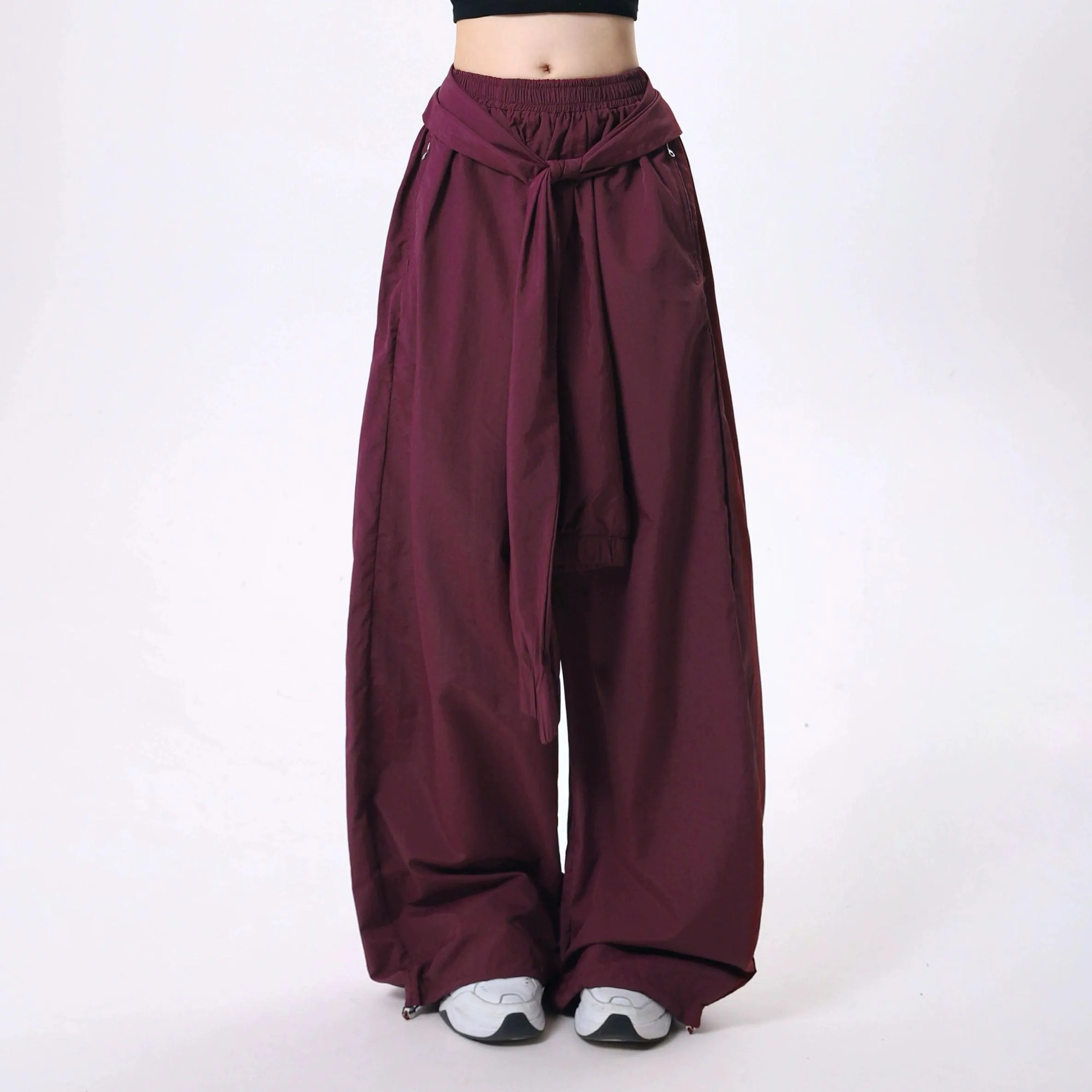 Rayohopp Women'S Wide-Leg Palazzo Pants - Elastic Waist Maxi Skirt Overlay With Front Tie