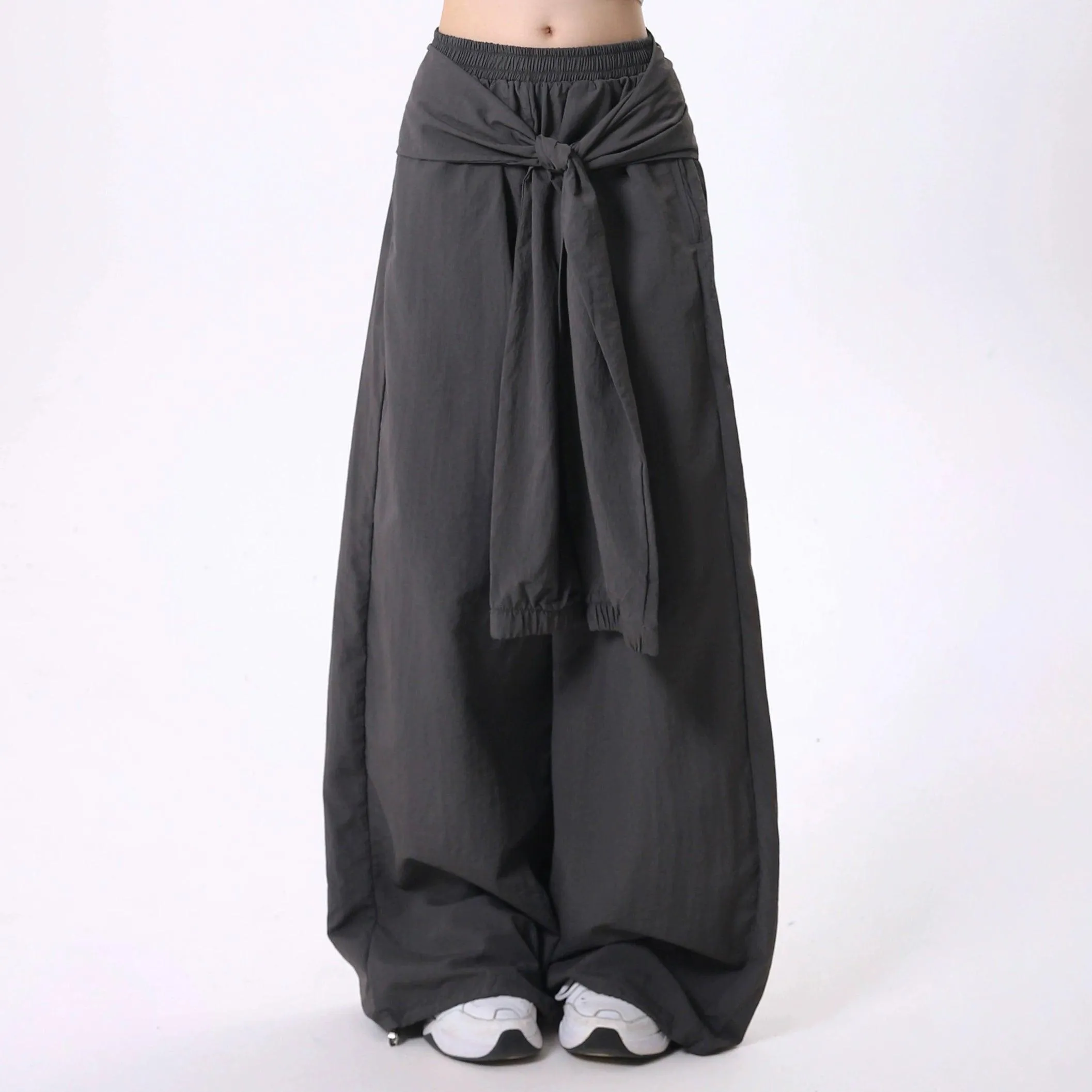 Rayohopp Women'S Wide-Leg Palazzo Pants - Elastic Waist Maxi Skirt Overlay With Front Tie