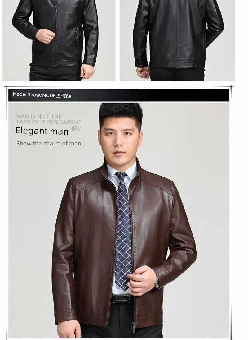 Real Good Spring Autumn and Winter Business Casual Daddy's Leather Jacket