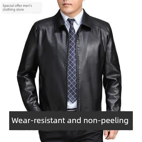 Real Good Spring Autumn and Winter Business Casual Daddy's Leather Jacket