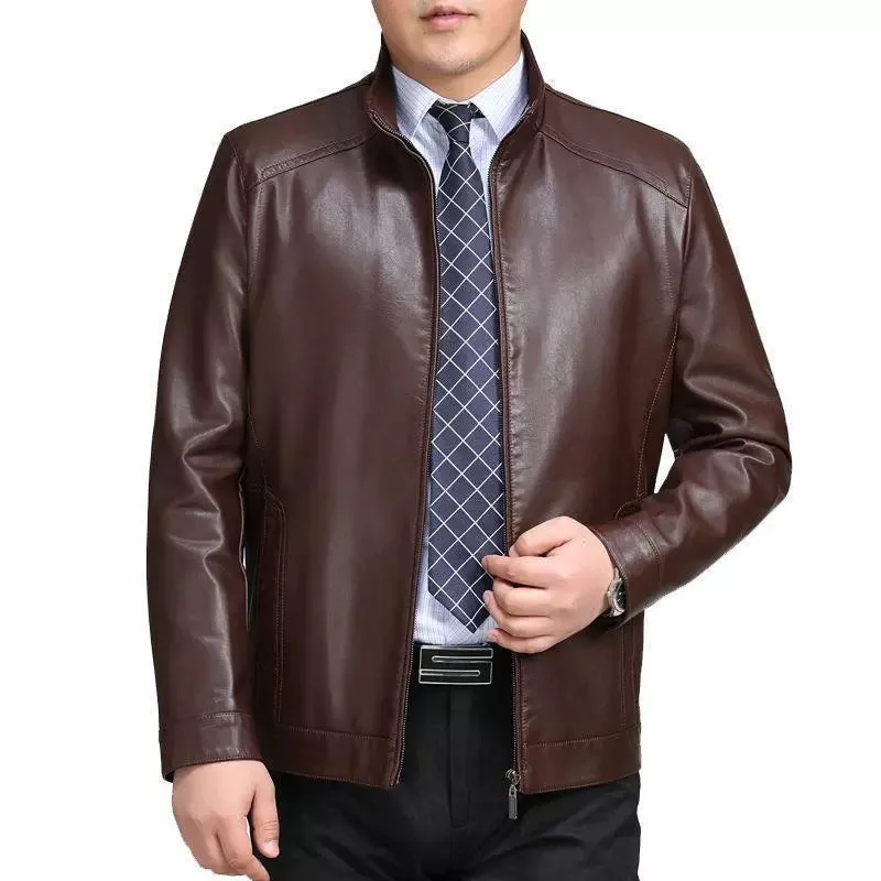 Real Good Spring Autumn and Winter Business Casual Daddy's Leather Jacket