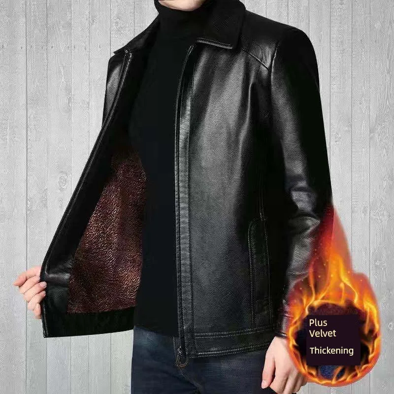 Real Good Spring Autumn and Winter Business Casual Daddy's Leather Jacket