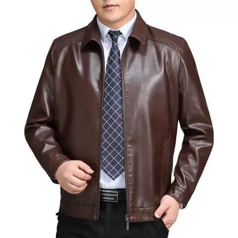 Real Good Spring Autumn and Winter Business Casual Daddy's Leather Jacket