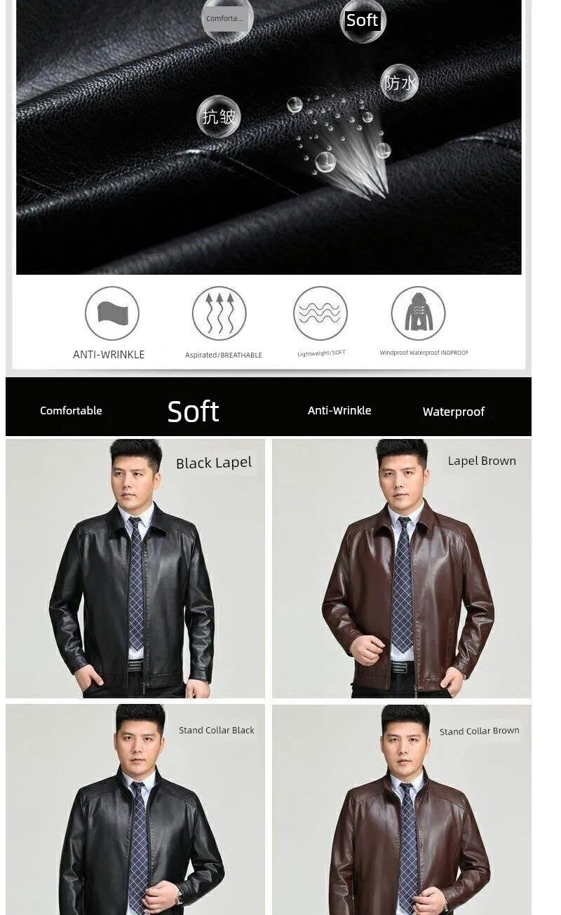 Real Good Spring Autumn and Winter Business Casual Daddy's Leather Jacket