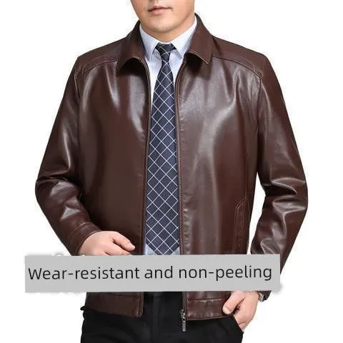 Real Good Spring Autumn and Winter Business Casual Daddy's Leather Jacket