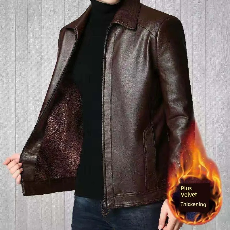 Real Good Spring Autumn and Winter Business Casual Daddy's Leather Jacket