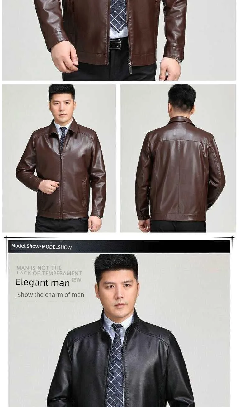 Real Good Spring Autumn and Winter Business Casual Daddy's Leather Jacket