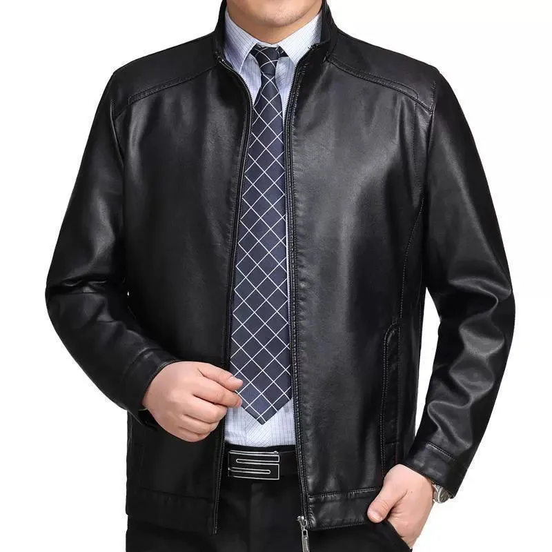 Real Good Spring Autumn and Winter Business Casual Daddy's Leather Jacket