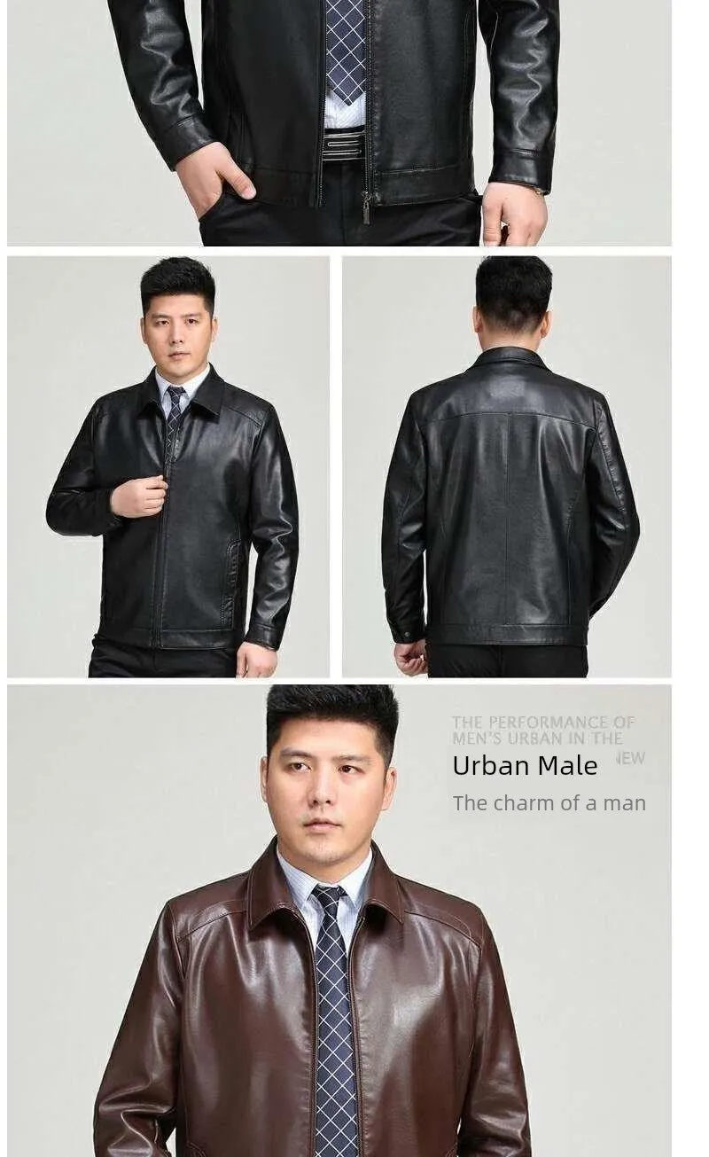 Real Good Spring Autumn and Winter Business Casual Daddy's Leather Jacket