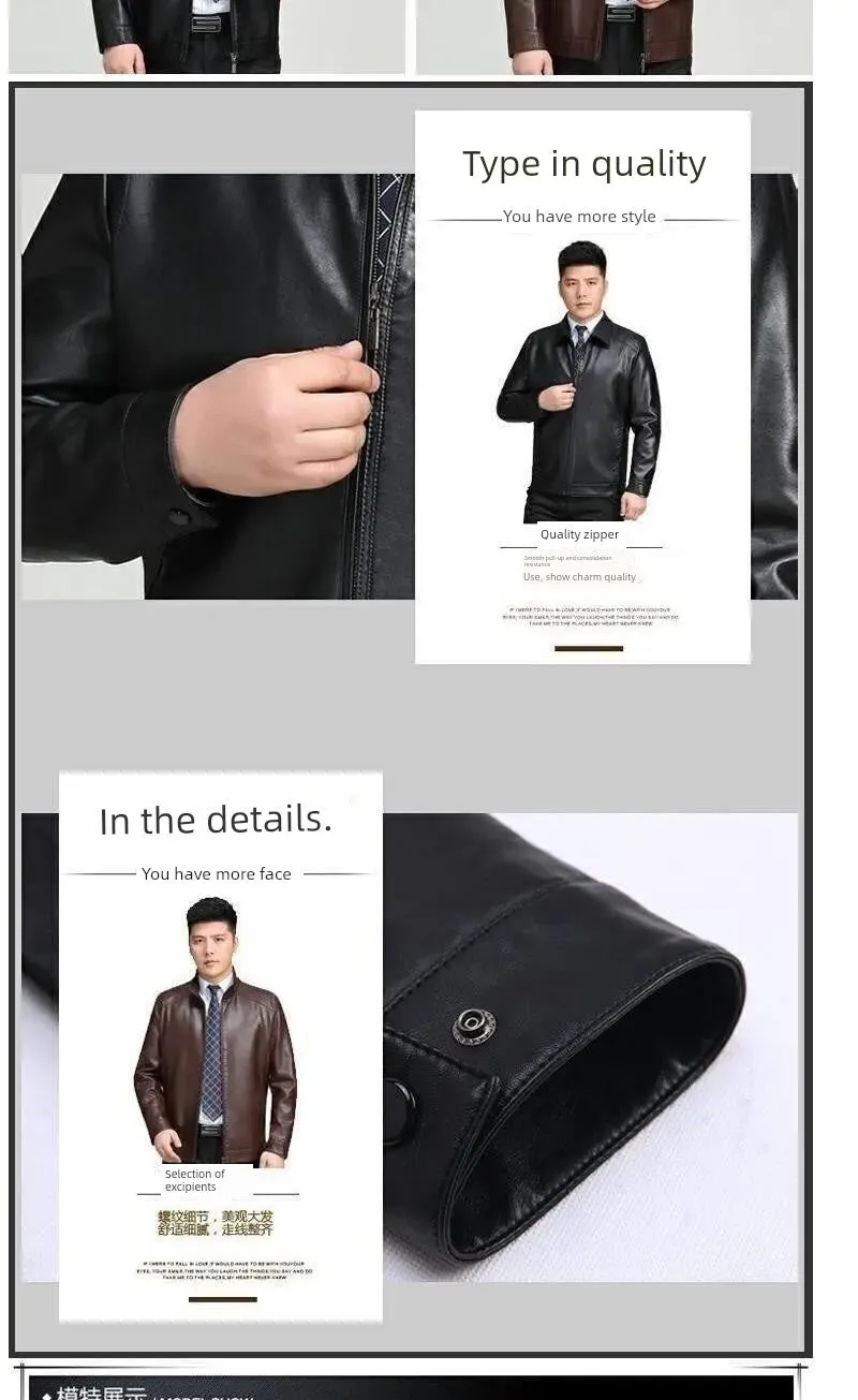 Real Good Spring Autumn and Winter Business Casual Daddy's Leather Jacket