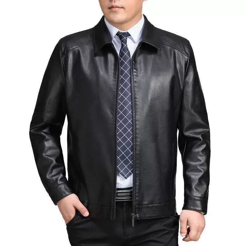 Real Good Spring Autumn and Winter Business Casual Daddy's Leather Jacket