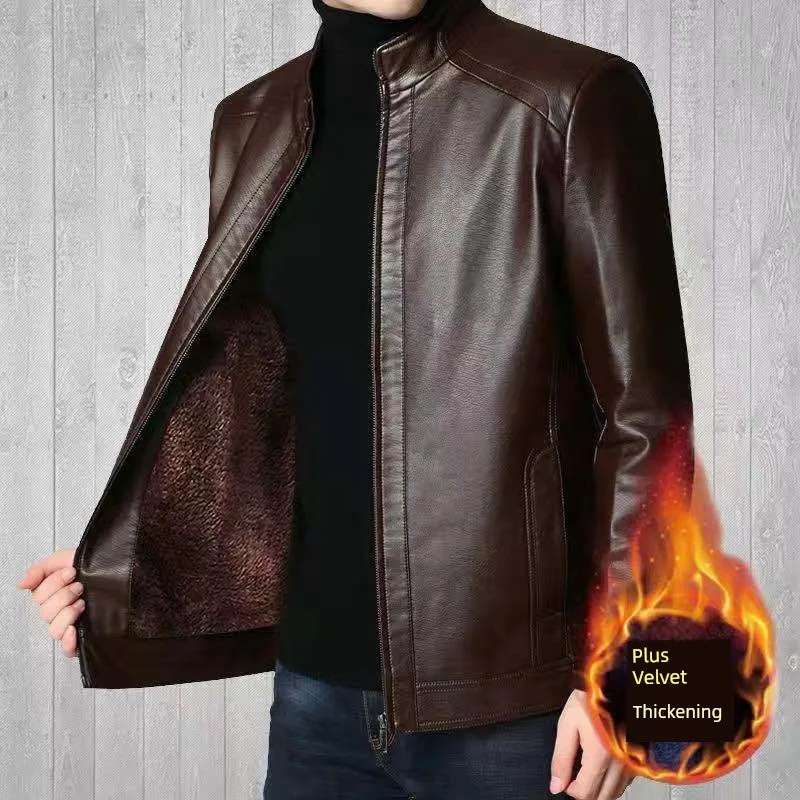 Real Good Spring Autumn and Winter Business Casual Daddy's Leather Jacket