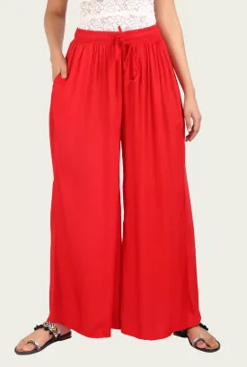 Red Rayon Flared Palazzo