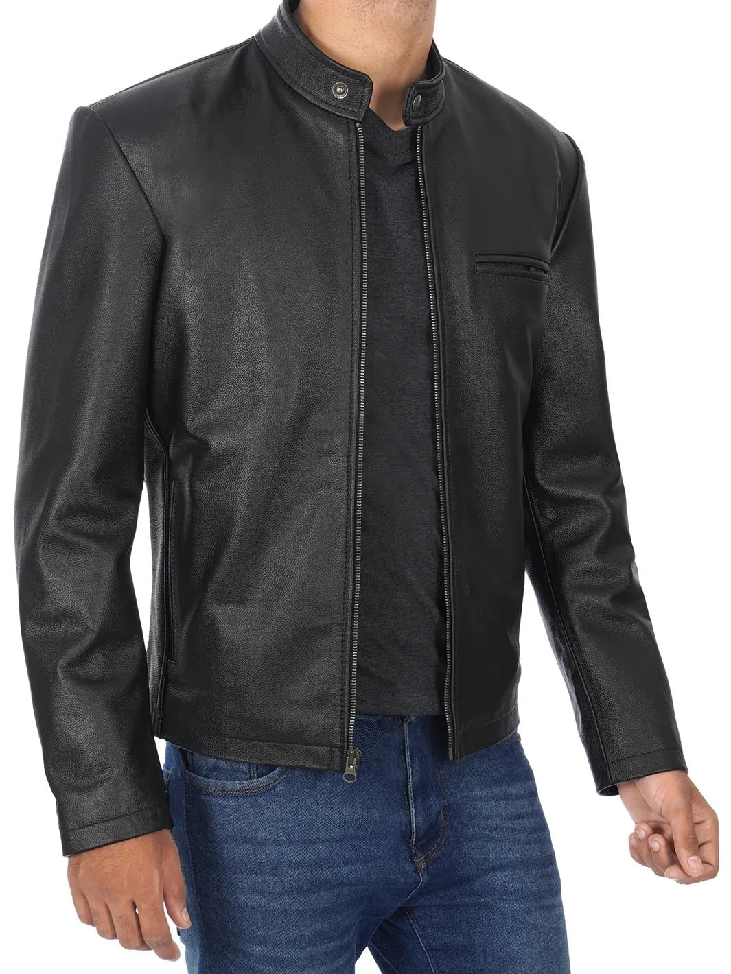 Ricardo Men's Black Cow Hide Leather Motorcycle Jacket