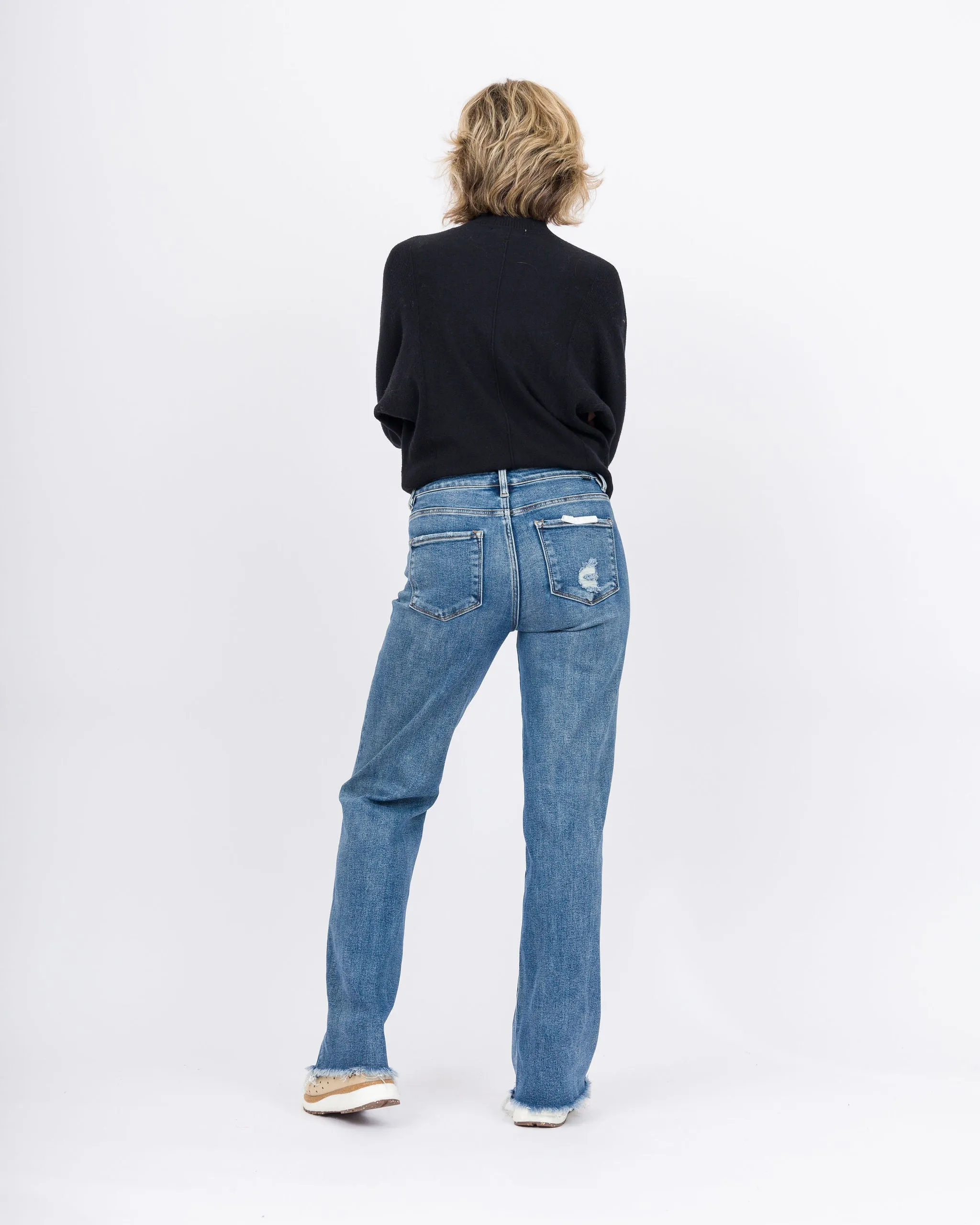 Risen Tummy Control High Rise Long Straight Jeans Dark