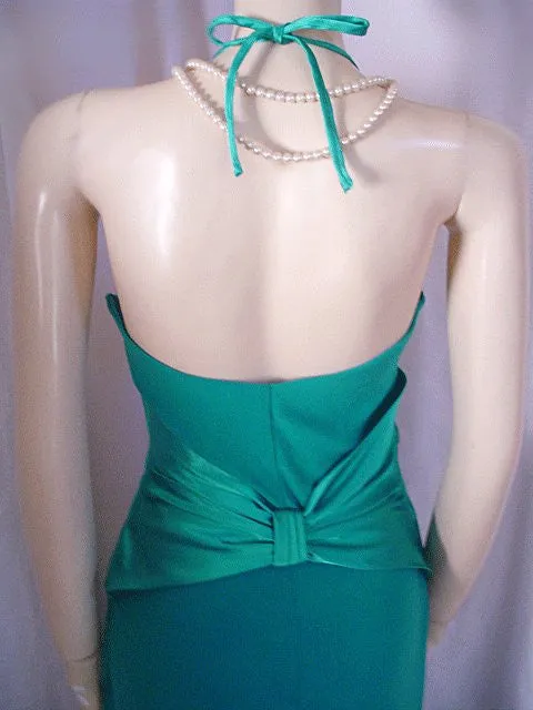 *SCOTT McCLINTOCK & JESSICA McCLINTOCK HUGE SATIN INSET HALTER EVENING GOWN WITH A BEAUTIFUL BACK