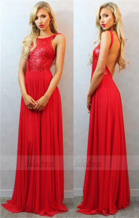 Sequined Prom Gowns,Open Backs Evening Dresses For Teens