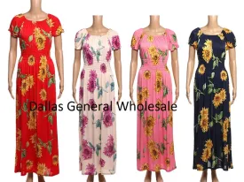 Short Sleeves Sunflower Maxi Dresses Wholesale