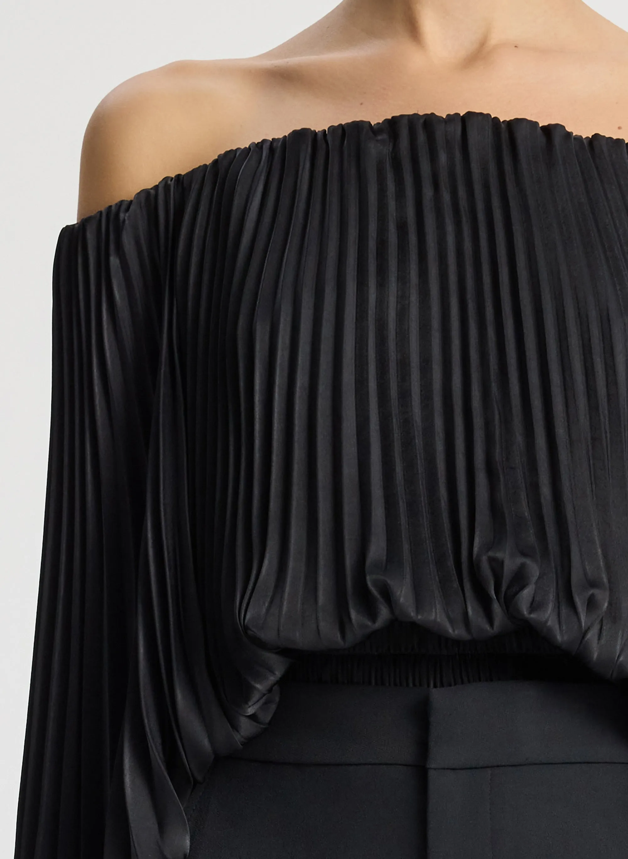 Sienna Satin Pleated Off Shoulder Top