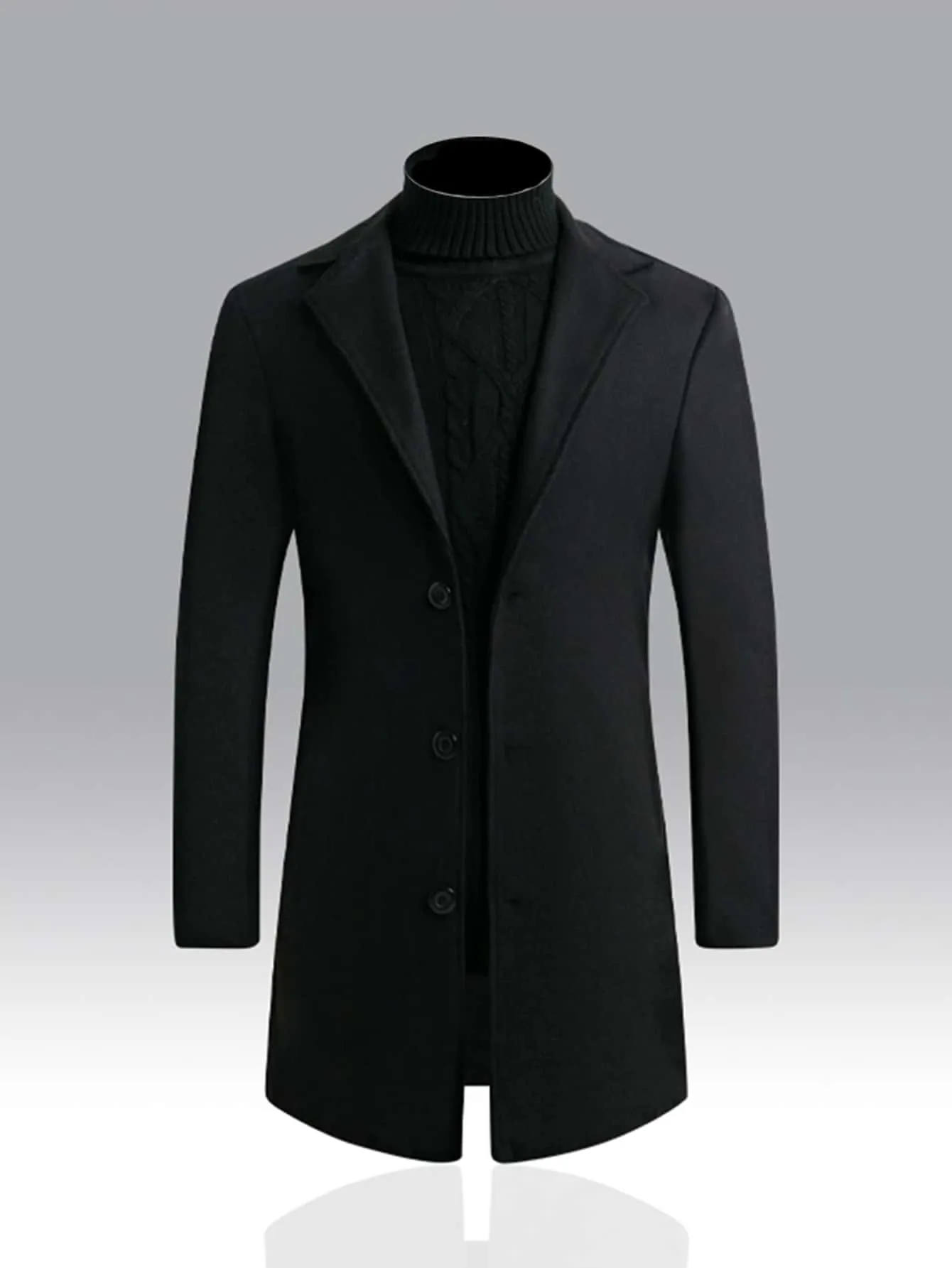 Single Breasted Lapel Collar Button Front Overcoat