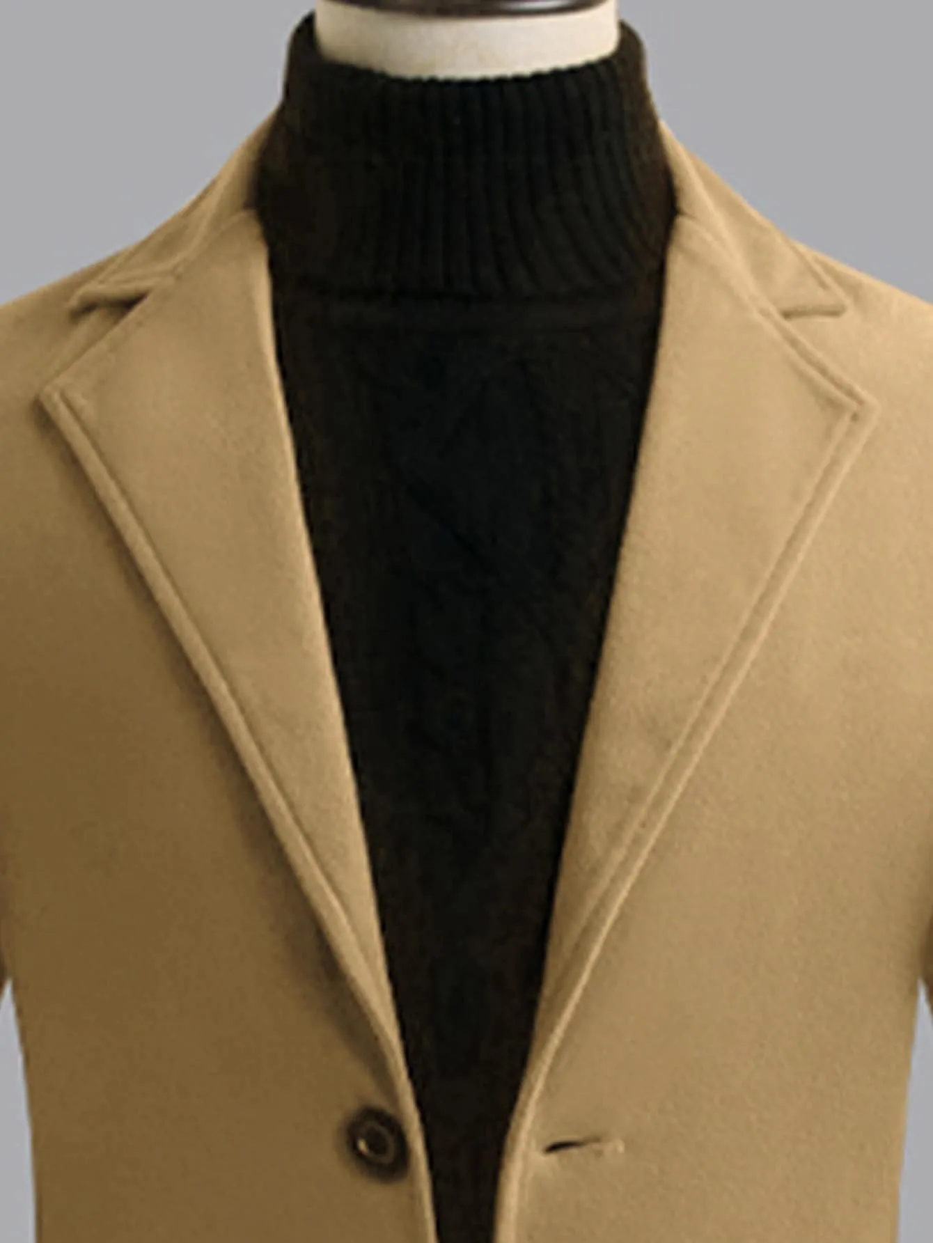 Single Breasted Lapel Collar Button Front Overcoat