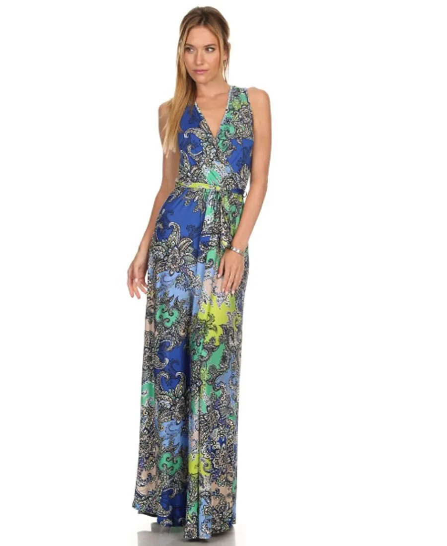 Sleeveless Paris Maxi Dress Paisley Ocean Blue