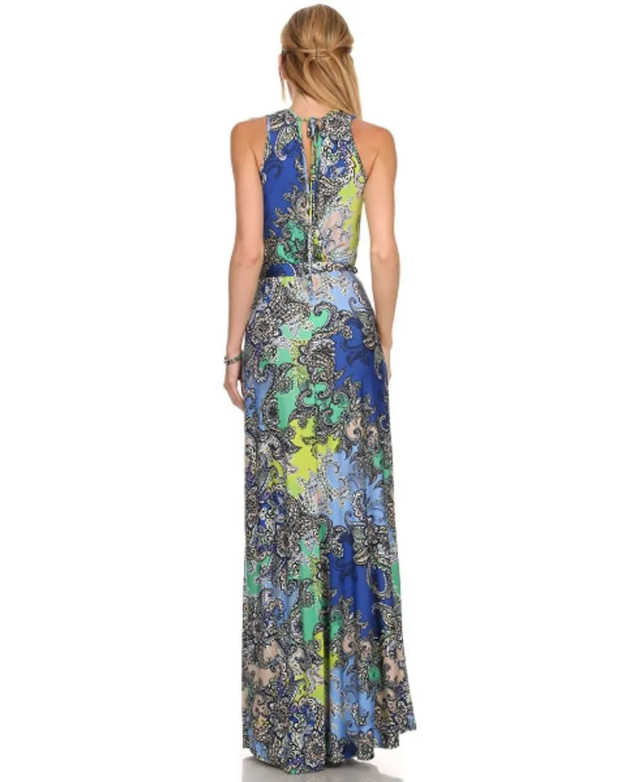 Sleeveless Paris Maxi Dress Paisley Ocean Blue