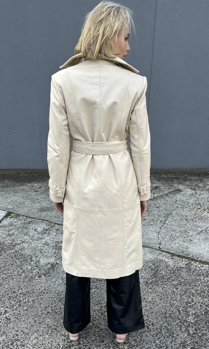 Sofia Irina Leather Trench Coat - Milk