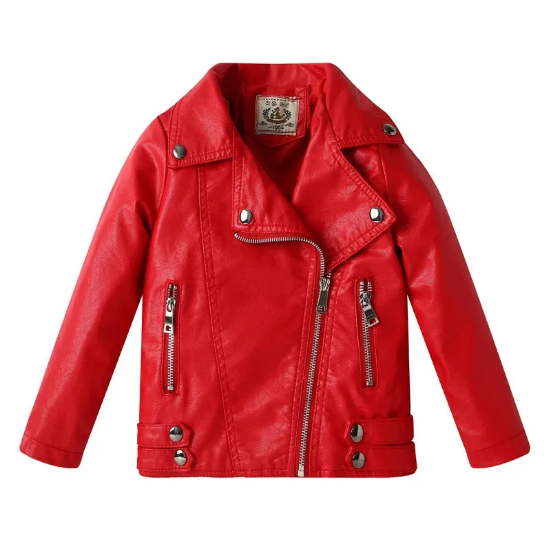 Spring and Autumn Korean Style PU Leather Lapel Fashion Baby Children's Clothing