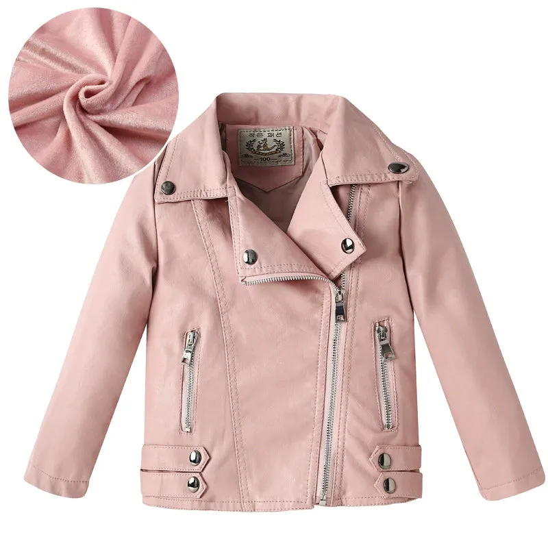 Spring and Autumn Korean Style PU Leather Lapel Fashion Baby Children's Clothing