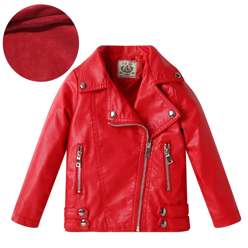 Spring and Autumn Korean Style PU Leather Lapel Fashion Baby Children's Clothing