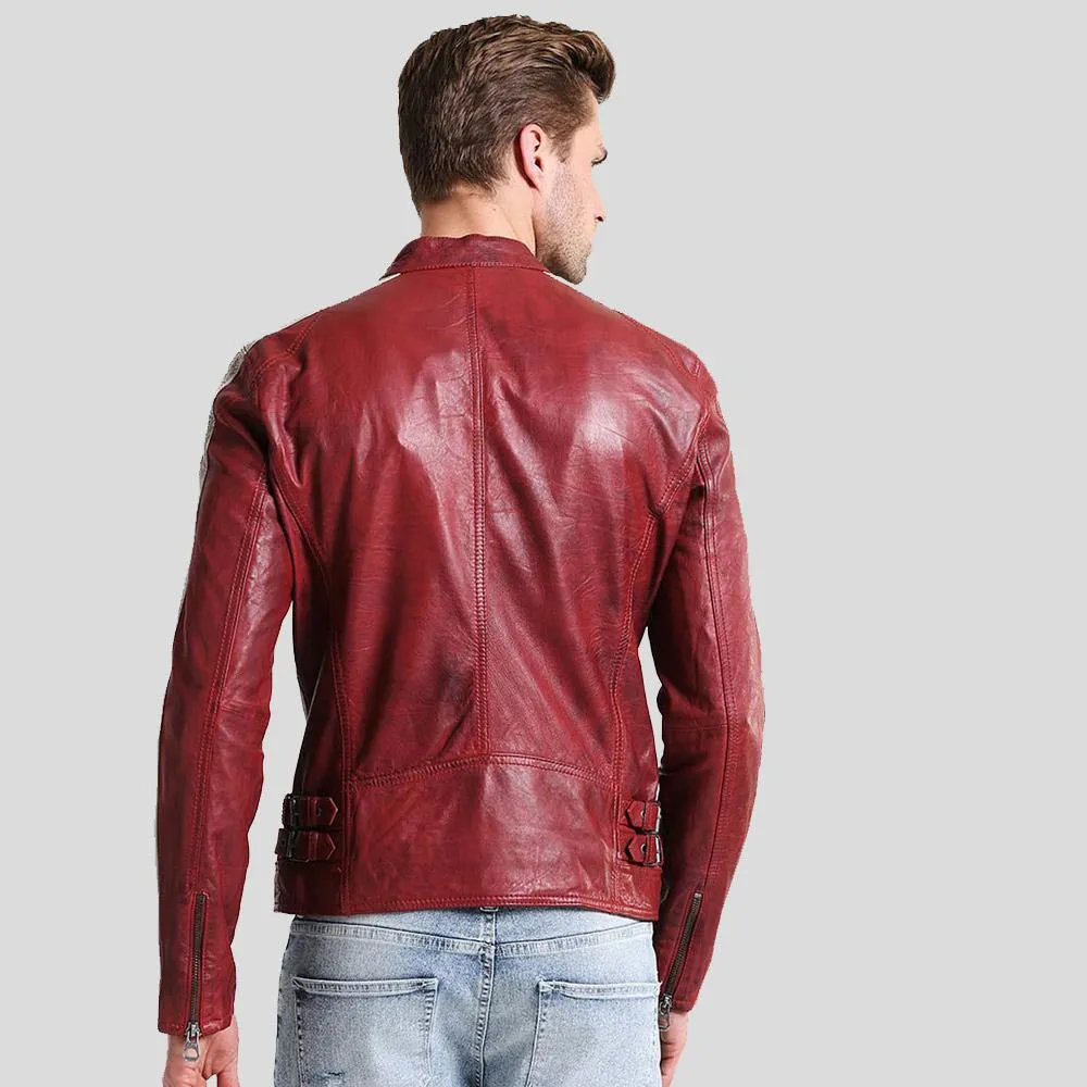 Steven Red Cafe Racer Leather Jacket