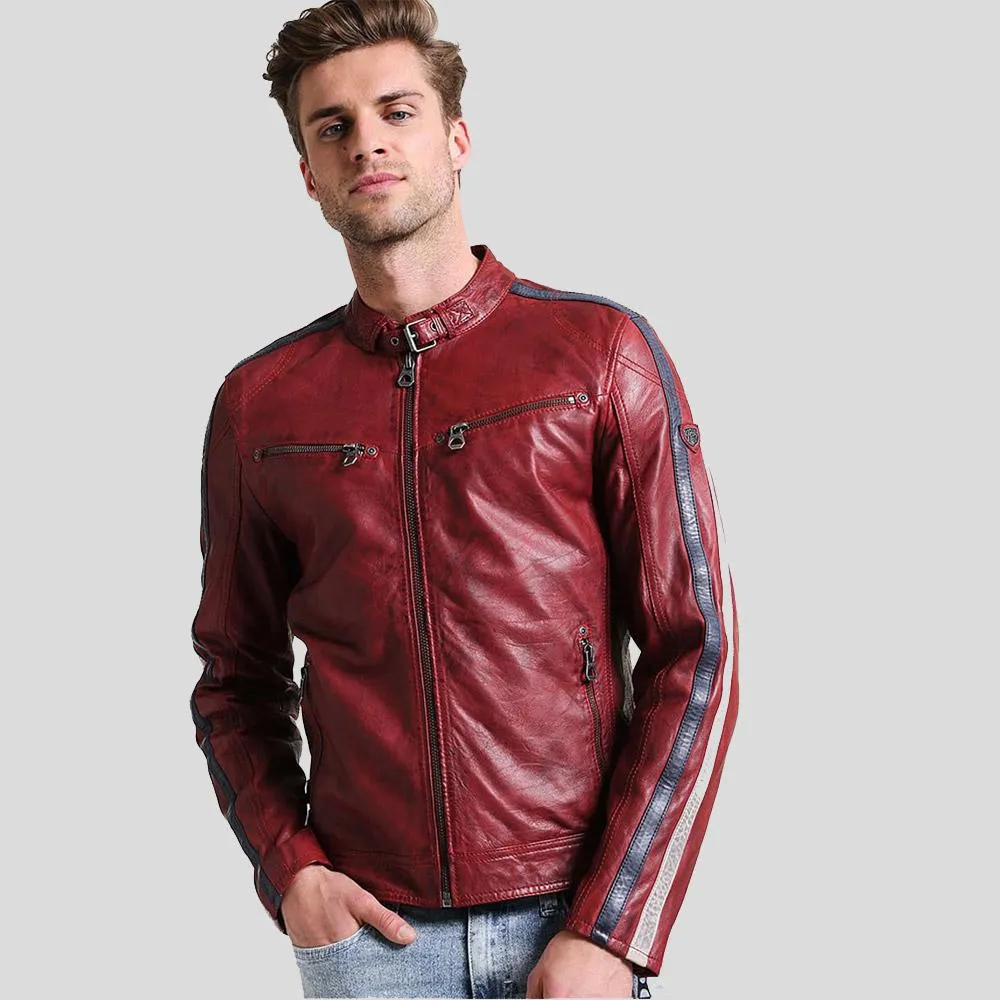 Steven Red Cafe Racer Leather Jacket