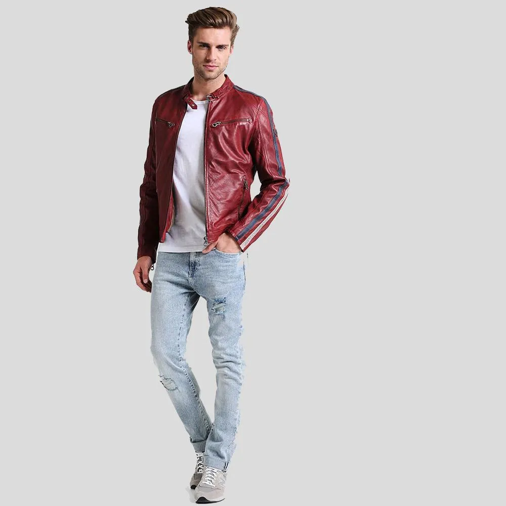 Steven Red Cafe Racer Leather Jacket